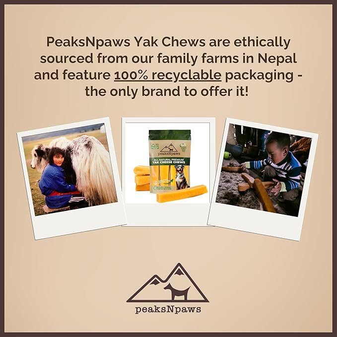 peaksNpaws Himalayan Dog Chews, High Protein Yak Cheese, Lactose Free, Natural Dog Treat, Long Lasting Chew Stick for Aggressive Chewers Over 80 lbs, 3 Jumbo Sticks, 100% Eco-Friendly Packaging
