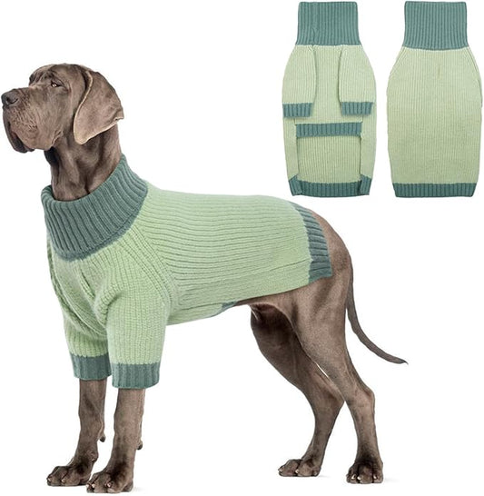 Great Dane Dog Sweater XXXXXL, Warm Stretchy Dog Sweater with Harness Hole, Christmas Sweaters for Extra Large Dogs Boy Girl, Winter Turtleneck Pet Clothes Holiday Outfit, Green 5XL