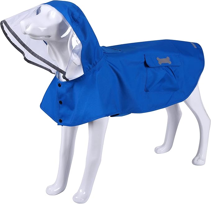 Waterproof Dog Raincoat, Adjustable Reflective Lightweight Pet Rain Clothes with Poncho Hood (Small, Blue)