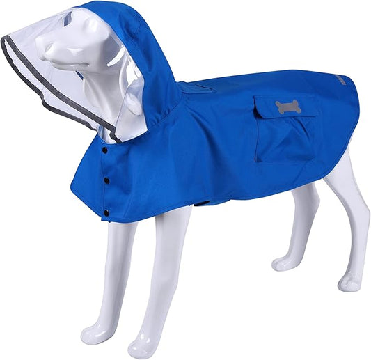 Waterproof Dog Raincoat, Adjustable Reflective Lightweight Pet Rain Clothes with Poncho Hood (Small, Blue)