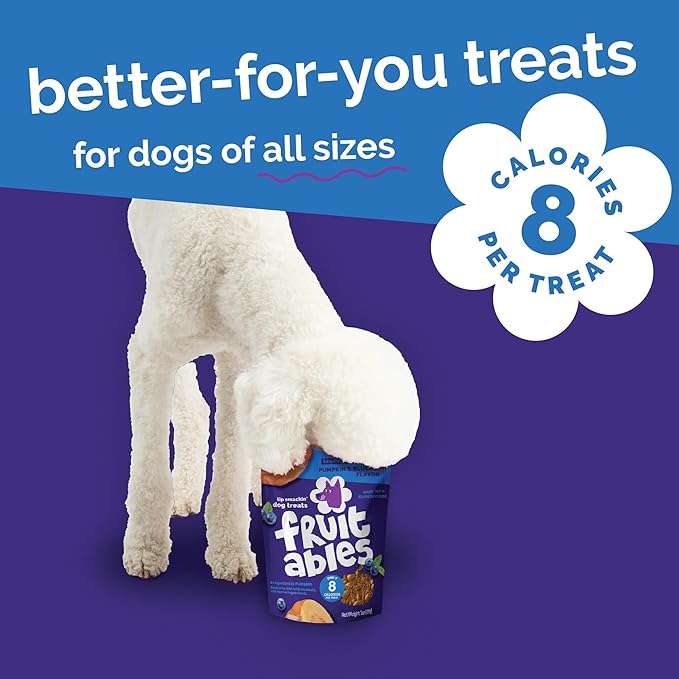 Fruitables Baked Dog Treats, Healthy Pumpkin Treat for Dogs, Low Calorie & Delicious, No Wheat, Corn or Soy, Made in the USA, Pumpkin and Blueberry Flavor, 7oz