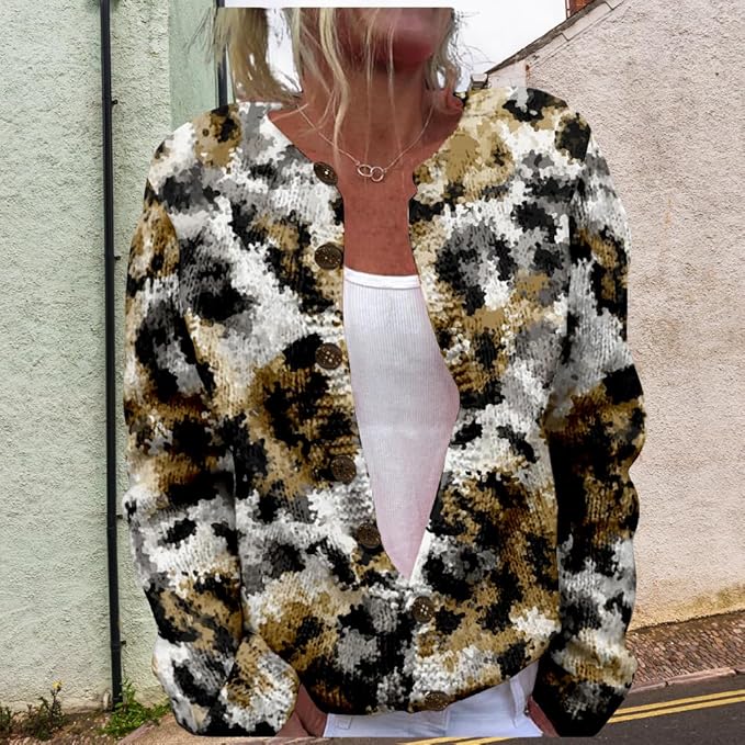 HOTYD Aztec Print Cardigans Sweaters for Women Crewneck Graphic Button Cardigan Casual Chunky Knit Sweater Fall Outfits