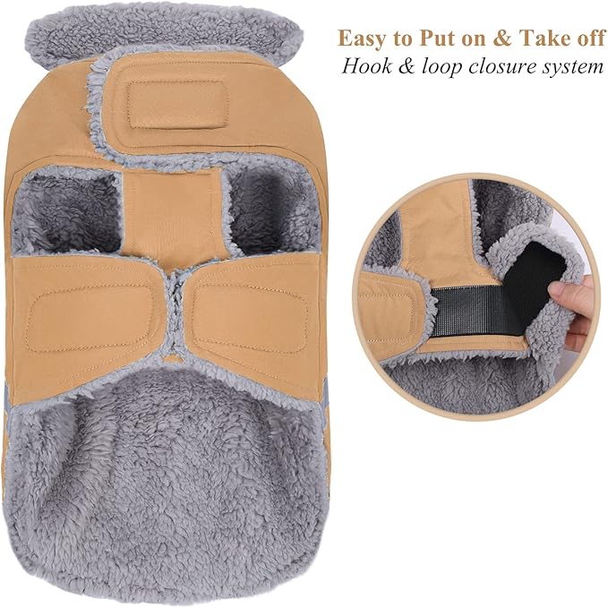 VIVAGLORY Frostfit Dog Coat, Dog Jacket for Winter & Cold Weather, Warm Fluffy Fleece Lined Water Resistant Reflective for Puppy, Coat with Velcro Fastening & Leash Hole, XXS, Khaki