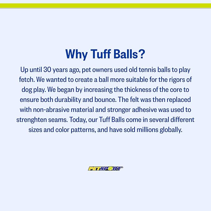 PetSport Yellow Tuff Ball - Medium Tennis Balls for Dogs, Chew Toy for Aggressive Chewers, Fetching, Natural Rubber, Certified Non-Toxic - 2.5 Inch Each (Pack of 6)