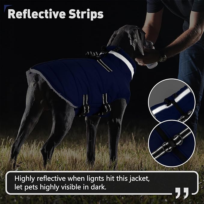 Dogcheer Dog Coat, Waterproof Dog Jacket with Harness, Reflective Adjustable Puppy Winter Coat with Zipper, Christmas Snow Jacket Clothes for Small Medium Large Dogs - Blue M