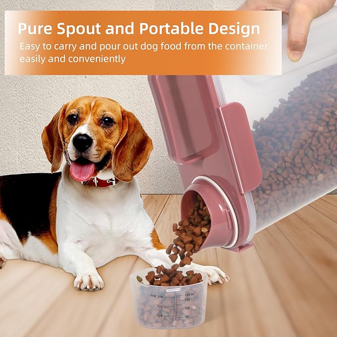 5-7Lbs Small Cat Dog Food Storage Containers BPA Free, Airtight Pet Food Storage Containers with Large Pour Spout/1 Measuring Cup/ 4 Safety Locks and With Folding Bowl (Rose Pink)
