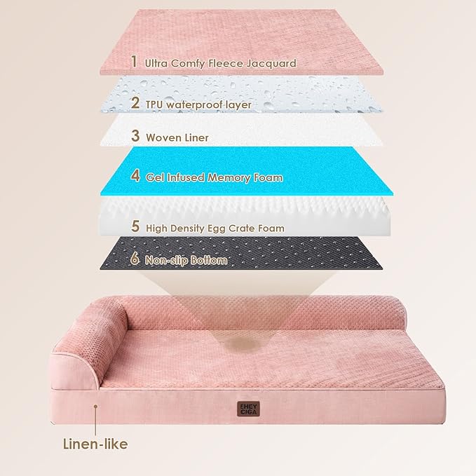 EHEYCIGA Memory Foam Dog Bed XLarge Sized Dogs, Extra Large Dog Bed Orthopedic with Washable Removable Cover, Waterproof XL Pet Bed Couch, 44x33x6 Inches, Pink