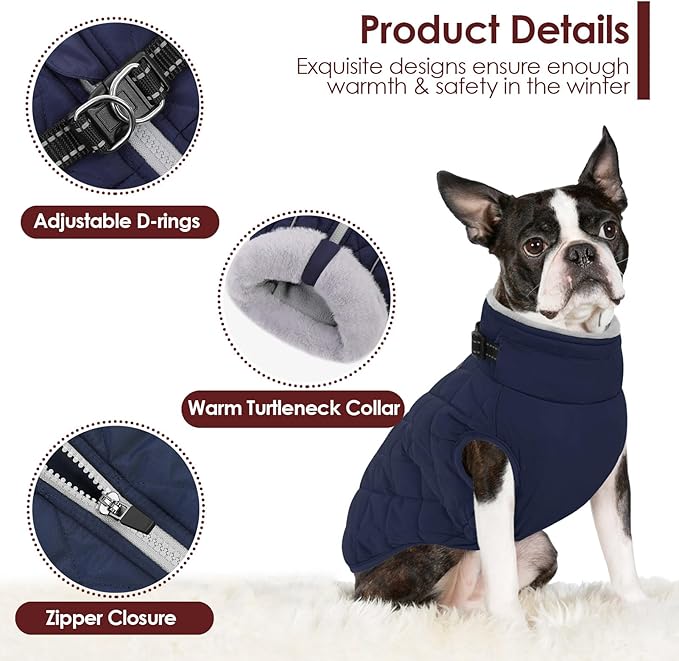 AOFITEE Coat for Medium Dogs, Turtleneck Warm Dog Winter Jacket with Back Zipper, Medium Pet Snowsuit with Reflective Trims, Dog Puffer Jacket for JackRussell, Boston Terrier, French Bulldog