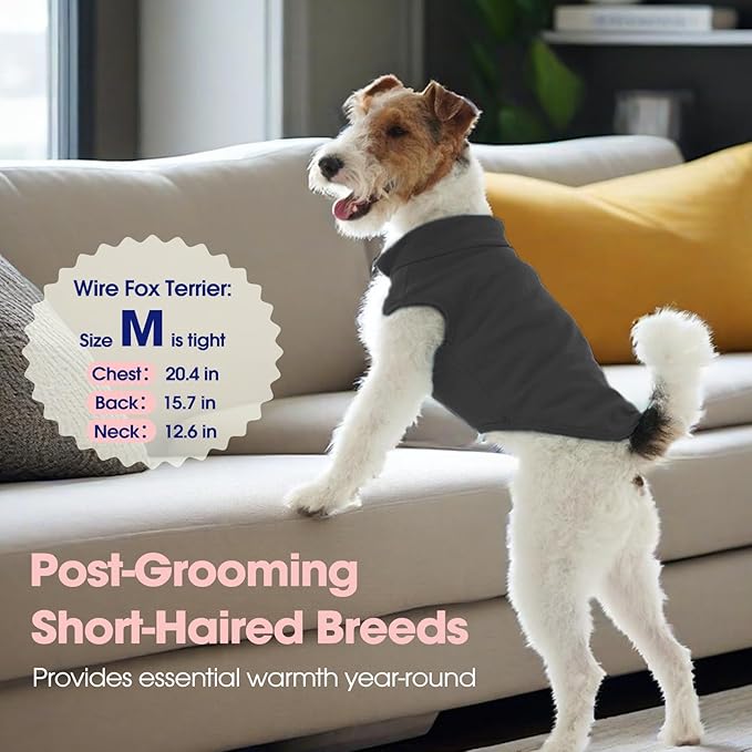 FUAMEY Dog Fleece Vest for Small Dogs,Warm Stretchy Dog Sweatshirts Pullover with Leash Hole Dogs Sweater Soft Pet Turtleneck Cozy Pet Vest Lightweight Sleeveless Grey S