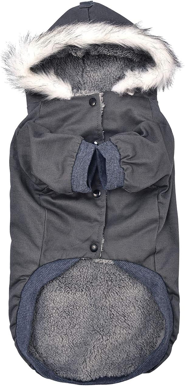 Warm Dog Hooded Trench Coat Windproof Parka Jacket for Cold Weather (S, Black Grey)