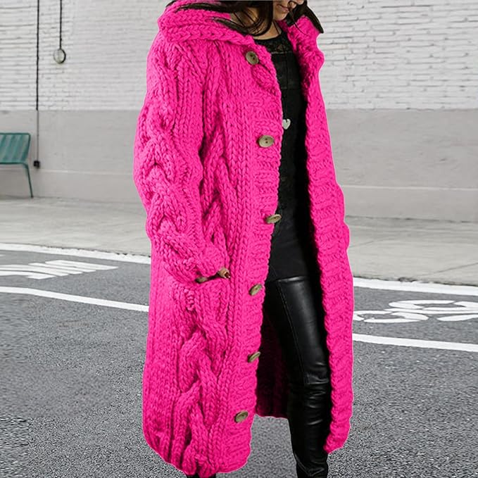 LOAIHA Women Chunky Cable Knit Long Sleeve Cardigan Fall Winter Trendy Oversized Button Down Sweaters Outerwear with Pocket