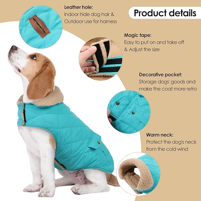Dog Winter Coat for Small Dogs, Puppy Solid Jacket, Pet Warm Coat for Cold Weather, Windproof Pets Thickened Outfits Garments Indoor Outdoor, Blue XS