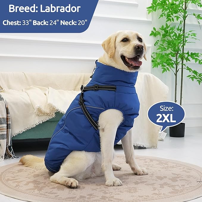 Dog Winter Coat with Harness Built in Warm Puffer Dog Jackets for Small Medium Large Dogs Windproof Waterproof Outfit with Plush Lining and Reflective Stripes (Grey, 3XL)