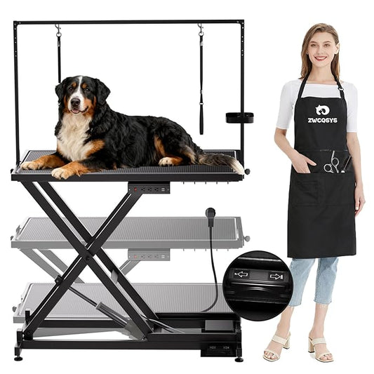 52in Electric Dog Grooming Table, Heavy Duty Adjustable Lift Grooming Table for Large Dogs, Capacity 660IB, with Tool Organizer, Foot Control, Anti Slip Tabletop (BLACK, 51.2 * 24.2INCH)