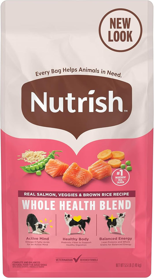Nutrish Real Salmon, Veggies & Brown Rice Recipe Whole Health Blend Dry Dog Food, 5.5 lb. Bag, Packaging May Vary (Rachael Ray)