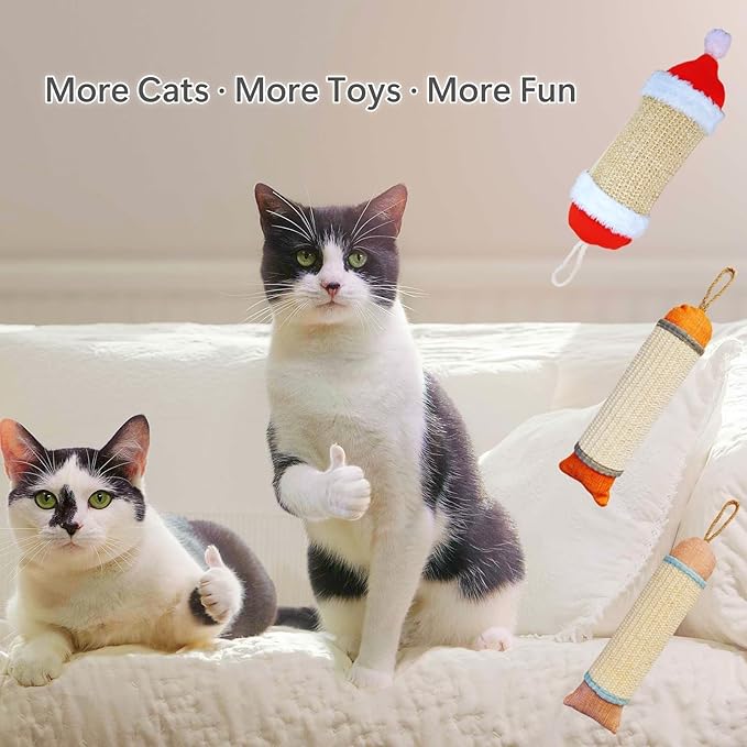 Interactive Cat Kicker Toy, 10 Inch Long Cat Scratcher Post, Natural Sisal Toy for Indoor Cats(Pink and Blue)