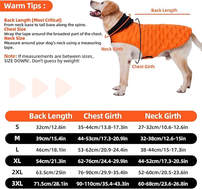 Nanaki Large Puffer Jacket for Dogs for Cold Weather-Warm Dog Winter Jacket with Leash Hole, Lightweight Windproof Puffer Vest with Hood for Outdoor Activities, Snowsuit Halloween Christmas, Orange
