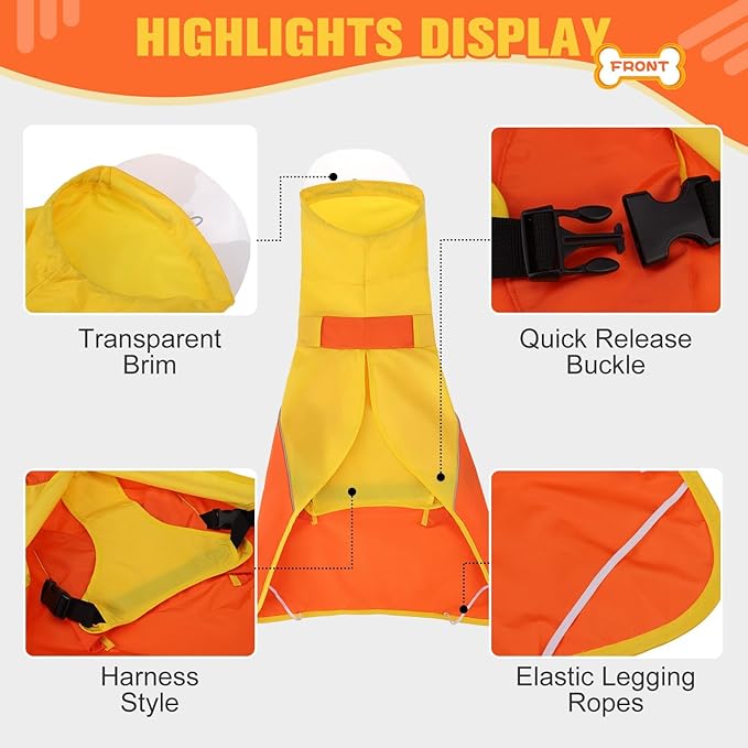 BINGPET Dog Raincoat & Jacket, Waterproof & Snowproof, Adjustable with Reflective Strips, Yellow-Orange, XL