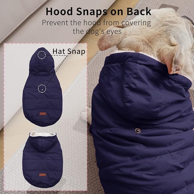 Fleece Lining Extra Warm Dog Hoodie in Winter,Small Dog Jacket Puppy Coats with Hooded,Blue XS