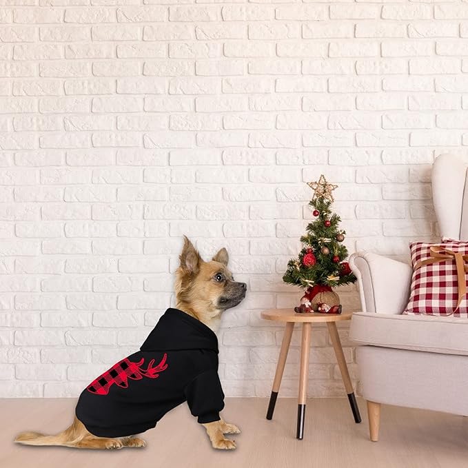 Dog Hoodie Sweater for Dogs Pet Clothes Buffalo Plaid Dog Hooded Sweatshirt Warm and Soft Breathable Cozy(Reindeer&M)