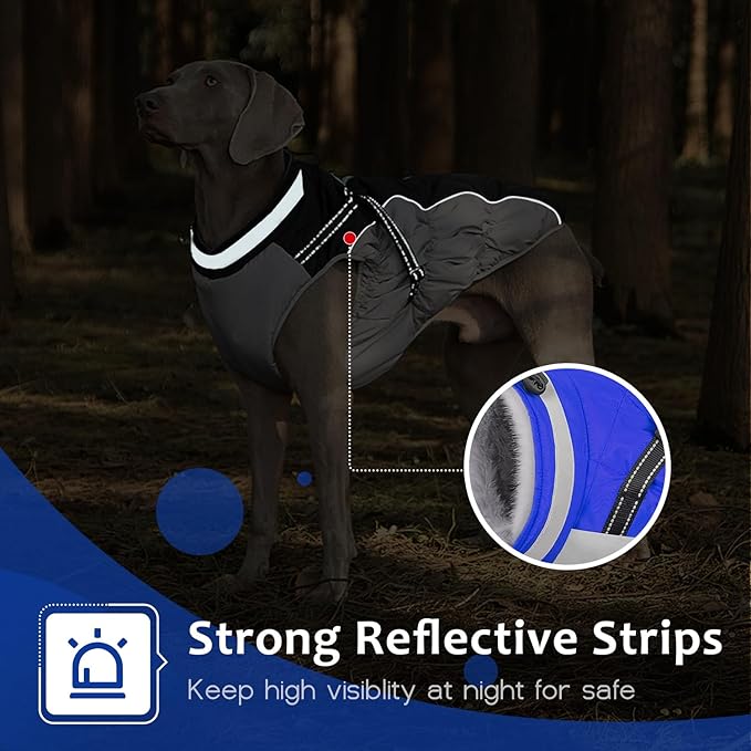 Dog Winter Coat with Harness, Dog Jacket, Pet Clothes with Zipper on Back, Waterproof Windproof Warm Vest, Reflective Cold Weather Coats, for Small Medium Large Dogs, Thick, Blue, M