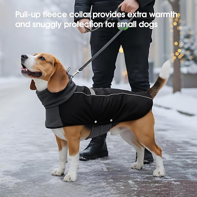 ASENKU Dog Coat, Dog Winter Jackets with Fleece Turtleneck, Windproof, Reflective Pet Snow Jacket for Cold Weather, Coats for Medium Dogs, Black, L