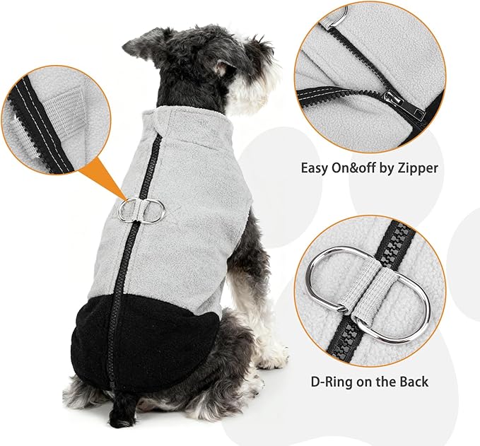 KOOLTAIL Dog Fleece Vest Sweater, Zip Up Step-in Pullover Warm Puppy Jacket with Dual Leash D-Ring for Small Medium Dogs, Cozy Soft Pet Winter Cold Weather Coats Fall Clothes Hoodie Boy Girl, Black M