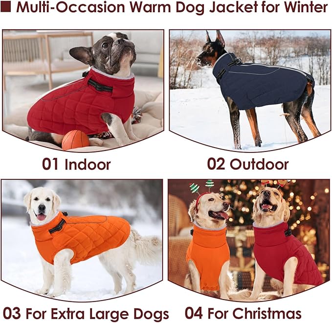 AOFITEE Winter Jacket for Extra Large Dogs, Warm Turtleneck Dog Coat with Back Zipper, Waterproof Dog Puffer Coat for Large Dogs,Winter Jacket Warm Snowsuit for Border Collie, Golden Retriever