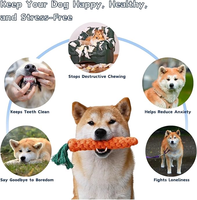 2ME 5 PCS Carrot Dog Rope Toys for Dogs, Durable Chew Toys for Aggressive Chewers, Entertainment & Interaction, Teeth Cleaning and Chewing, All-Cotton