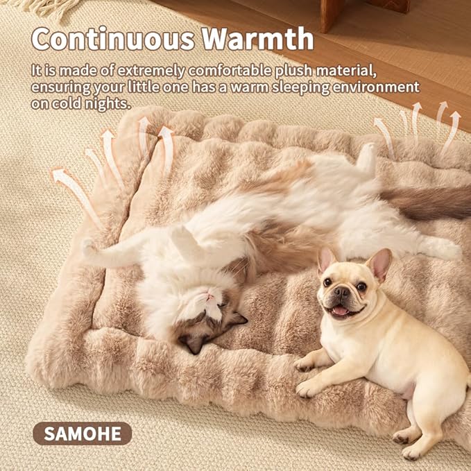 Plush Cat Beds for Indoor Cats Faux Fur Pet Mat with Non-Slip Bottom Cozy Kitten Bed for Carriers/Couch/Floor/Dog & Puppy Friendly 23 x 15 Inch Medium Coffee