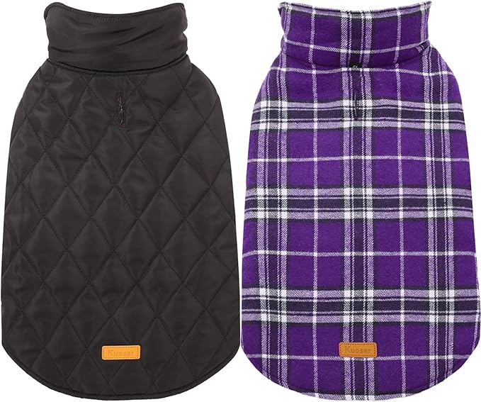 Kuoser Warm Dog Coat, Waterproof Dog Jacket for Extra Large Dogs, Adjustable Durable XXXL Doggie Winter Coat Reversible Puppy Cold Weather Apparel for Large Breed, Purple 3XL