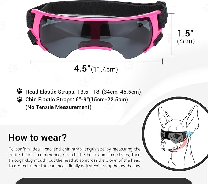 Dog Goggles Sunglasses Small to Medium Breed, Anti-Fog UV400 Lens Puppy Sunglasses, Adjustable Lightweight Doggie Goggles for UV, Wind, Snow, Dust Protection, Pink