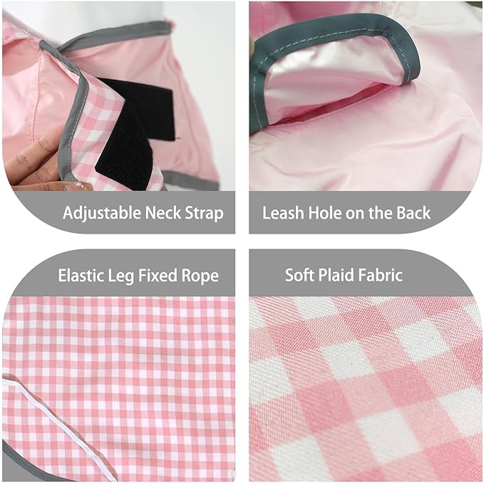MAMORE Dog Raincoat Reversible,Waterproof Dog Rain Coat Hooded Slicker Poncho with Reflective Strip, Plaid Double Layer Rain Jacket for Small Medium Large Dogs (Pink, XX-Large)