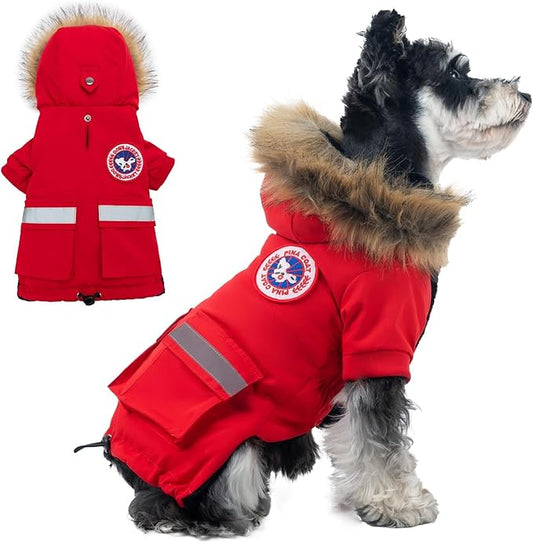 PINA Small Dog Coats - Waterproof, Warm Winter Jacket with Faux Fur Hood & Pocket