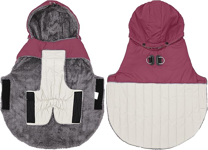 Detachable Hooded Dog Coat with Harness for Small Dogs,Super Warm Fleece Puppy Jacket for Cold Winter Doggie Coats,Red M
