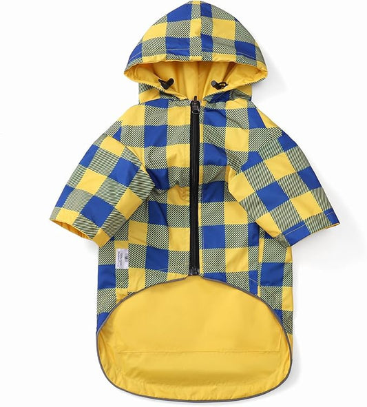 Dog Raincoat Dogs Waterproof Reversible rain Jacket Dog Small Medium Breeds Reflective Zipper Storage Pocket Harness Hole - Yellow - XS
