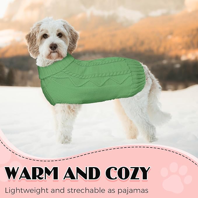 Dog Sweaters for Small Medium Large Dogs Girl, Soft Warm Turtleneck Pup Dogs Shirt, Double Knitting Collar for Outdoor Playing, Warm Dog Clothes (L,Green)