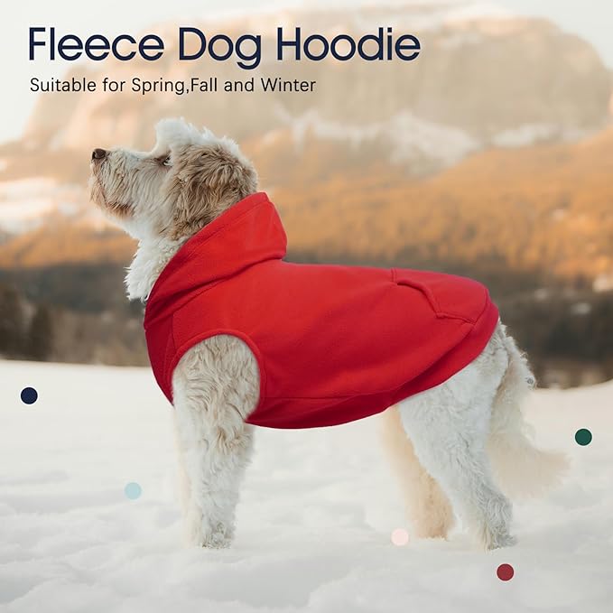 IECOii XL Dog Sweater & Pullover Hoodie for Large Dogs, Warm Fleece Layer with Hood for Cold Weather, Boys & Girls, Red, Size XL