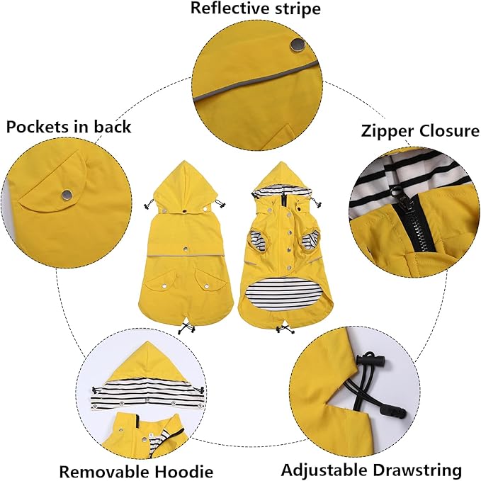 Dog Raincoat Waterproof Raincoats Dog rain Jacket Buttons Zipper Hood Drawstring Suitable for Small Medium Yorkie Terrier Schnauzer Poodle Border Collie Labrador 8lbs to 80lbs Yellow XL