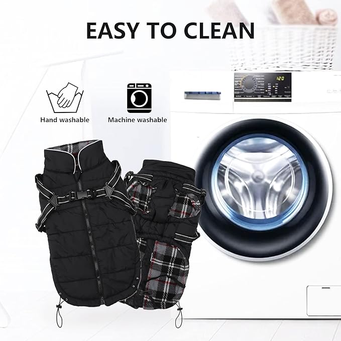 Geyecete Winter Warm Coat Waterproof Dog Winter Jacket with Harness Traction Belt,Pet Outdoor Jacket Dog Autumn and Winter Clothes for Medium, Small Dog-Black-XS