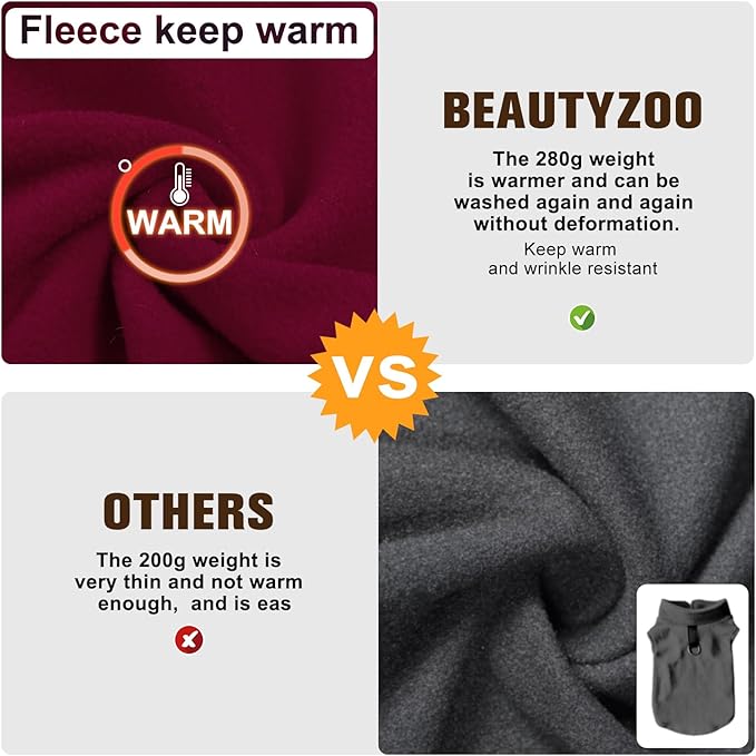 BEAUTYZOO Dog Fleece Vest Sweater Winter Jacket for Small and Medium Large Dogs with D-Ring Leash Cold Weather Coat Hoodie for XS S M Dogs Boy or Girls, Wine Red XL