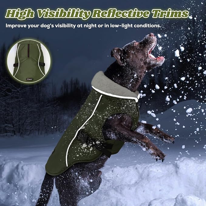 EMUST Dog Winter Coat, Thick Windproof Pet Jacket Winter, Pet Dog Vest for Small/Medium/Large, Green, XXL