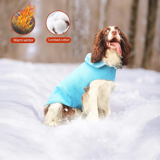 Fleece Dog Coat Reflective Cold Weather Dog Jacket Apparel for Extra Large to Small Pets(Blue,3XL)