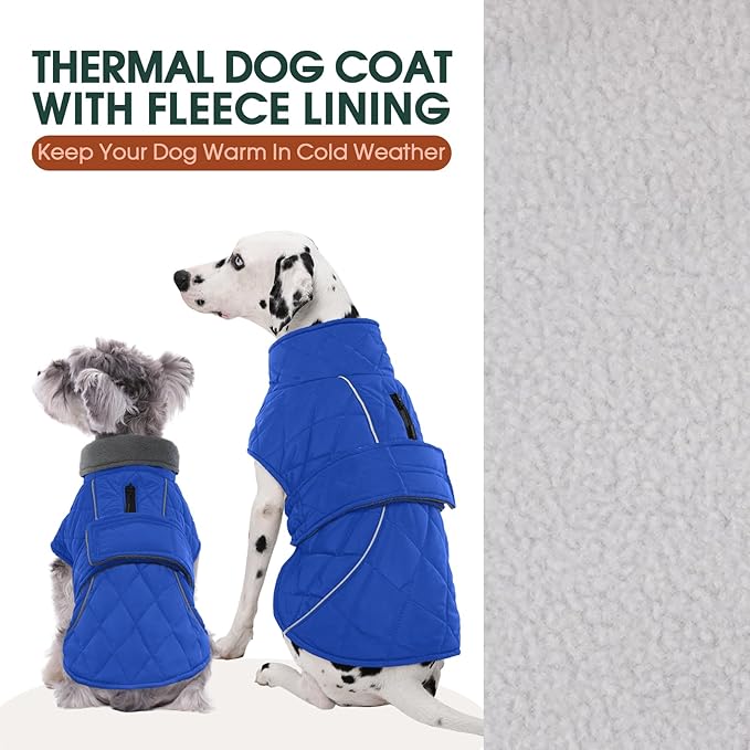 Kuoser Dog Coat, Super-Warm Dog Jacket Windproof Dogs Cold Weather Coats for Extra Large Dogs, Fleece Lining Turtleneck Puppy Snowsuit Reflective Adjustable Pet Winter Clothes Christmas, Blue 3XL