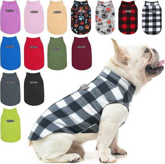 BEAUTYZOO Small Dog Sweater Fleece Vest Winter Jacket, D-Ring Leash Attachment for XS S Puppy Medium Sized Breeds Dogs, Cold Weather Dog Clothes Windproof Keep Warm, Classic White Plaid S