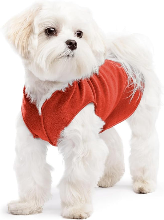 Goldpaw Stretchy Fleece Jacket for Small Dogs - Super Soft, Warm Dog Sweater - Pet Sweater Vest for Fall and Winter - Canine Clothes Made in The USA - Machine Washable - Paprika - Size 8
