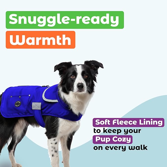 Joyride Harness FrostFlex Dog Winter Jacket - Fleece Lined & Water-Resistant - Snowsuit with Pockets for Treats & Poop Bags - Durable Cold Weather Dog Coat - Blue Serenity-XL