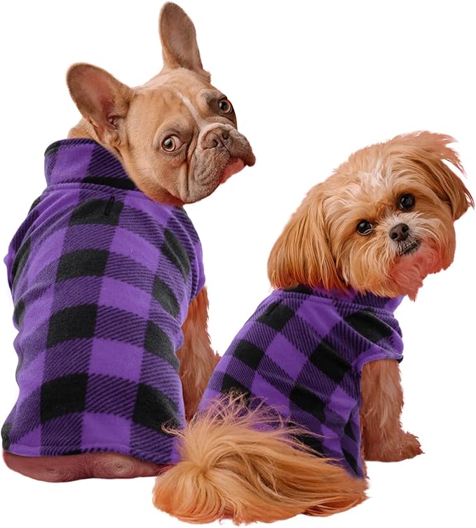 KAMA BRIDAL Spring Autumn Winter Coat Pullover Fleece Vest for Cats Small and Medium Dogs Thin Sweater Purple & Black Plaid (Purple, XXXS)