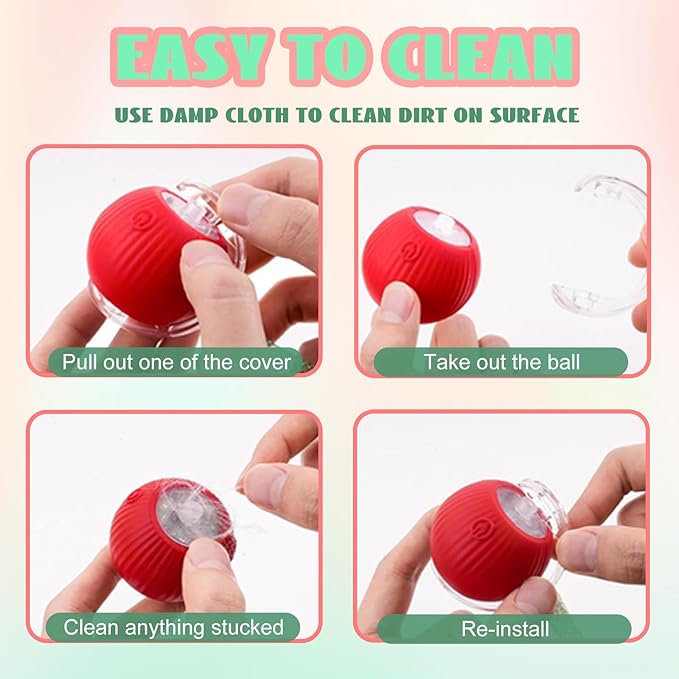 Interactive Cat Toys for Indoor Cats, Automatic Cat Toy with Elastic Mesh Tail, Electric Rolling Ball on Carpet, Chirping and Motion Activate Cat