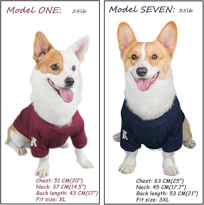 Koneseve Dog Shirts Soft Cotton Dog Clothes Stretchy T-Shirt for Small Medium Large Dogs Cat Shirt Breathable Puppy Outfit Kitten Apparel Pet Pullover Tee Blank Basic Sweatshirt 2-Pack Blue & Red L